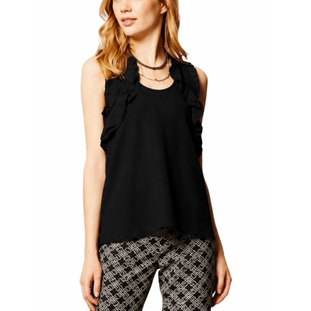 Anthropologie Deletta Clemente Top Small Black Ruffles Coquette